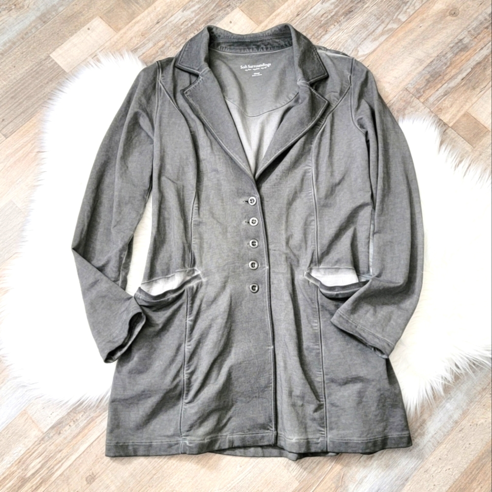 Soft Surroundings Gray Cardigan with Notched Lapel
